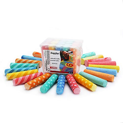 Sidewalk Chalk Sets for Kids   20 Count  5 Bright Colors  Jumbo Outdoor Chalk  Non Toxic  Washable