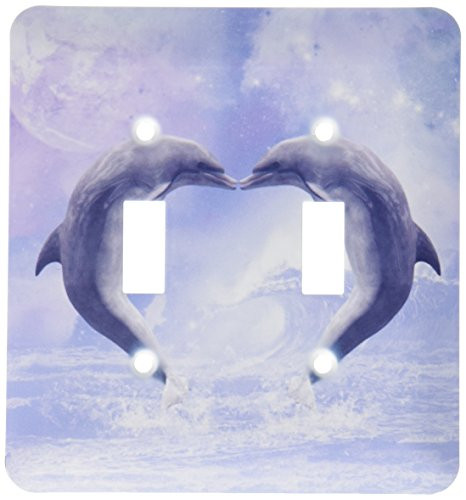 3dRose lsp_172927_2"Two Kissing Dolphins Forming A Heart In A Purple Ocean" Double Toggle Switch