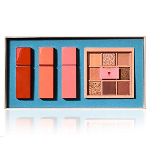 Waterproof Eyeshadow Palette   Lipstick Set  9 Colors Lasting Eye Shadows Pearlescent Shimmer Neutral Smoky Cosmetic Eye Shadows Makeup  Eyeshadow  Lipstick Set