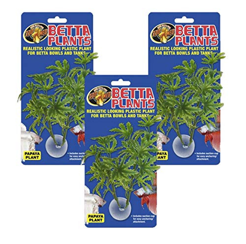 Zoo Med 3 Pack of Artificial Betta Tank Plants  Papaya Plant  with Suction Cups