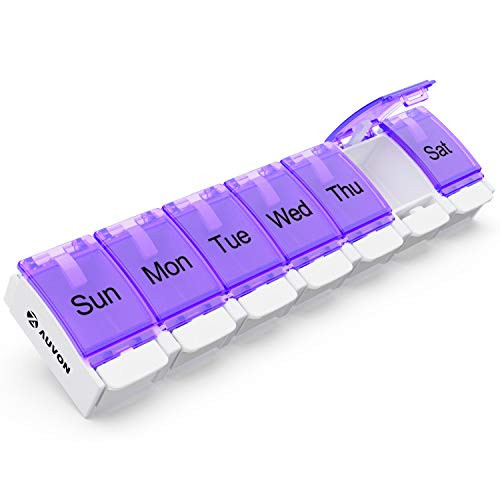 AUVON Weekly Pill Organizer Arthritis Friendly  7 Day Pill Box Case with Spring Open Design and Large Compartment to Hold Vitamins  Cod Liver Oil  Supplements and Medication?Purple?