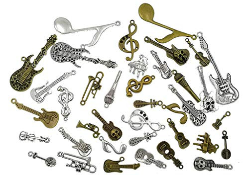 Kinteshun Music Elements Charm Alloy Multistyle Musical Instrument Notes Symbols Pendant Connector for DIY Jewelry Making Accessaries 38pcs Antique Silver Bronze Tone