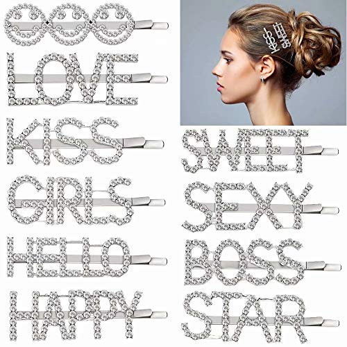 SWCCT 10PCS Sparkly Letter Hair Clip Word Barrettes Pins Crystal Bobby Pins Bling Handmade Luxury Rhinestones Hair Jewellery Headwear Accessories Jewelry for Women Girls SWCCT 10PCS Sparkly Letter Hair Clip Word Barrettes Pins Crystal Bobby Pins Bling Handmade Luxury Rhinestones Hair Jewellery Headwear Accessories Jewelry for Women Girls