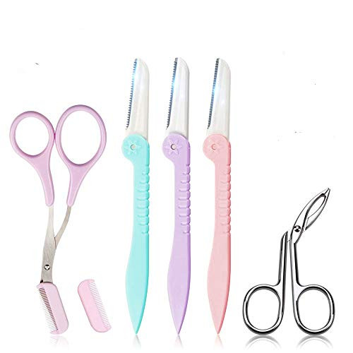 Joyfree Eyebrow Razor Shapers Eye Brow Razors Grooming Eyebrow Trimmer Comb Scissors and Brow Tweezers Set for Women 6 Counts in 1Pack