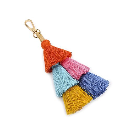 QTMY Pom Pom Tassel Bag Pendant Charm Boho Keyring Keychain for Women Purse Handbag Decor  2
