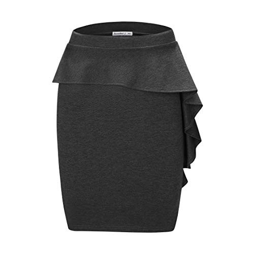 Sweetbei J Womens Ruffle Slit Bodycon Wear to Work Pencil Midi Skirt ZZ Grey M
