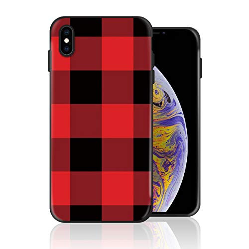 iPhone XR Silicone Case Red and Black Buffalo Plaid Xmas New Year Holiday Decor TPU Soft Gel Protective Case Shockproof Anti Scratch Cover Case?Anti Fingerprint