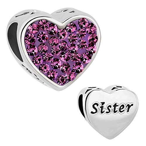 Chris Johnsons Heart Love Sister Charms Colorful Crystal Charms fit Bracelets  Purple