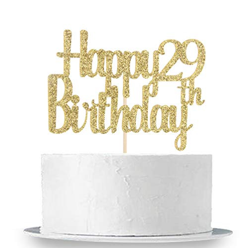 Happy 29th Birthday Cake Topper  Gold Glitter 29th Anniversary Birthday Party Cake Decorations Supplies