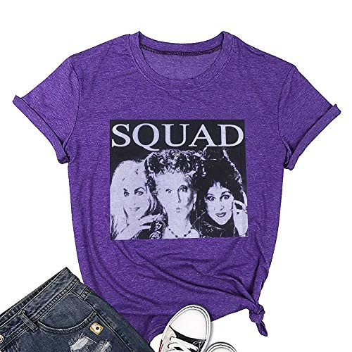 T Twenties Women s Sanderson Sister Squad T Shirt Halloween Witches Graphic Tees Funny Hocus Pocus Fall Short Sleeve Casual Shirts Tops