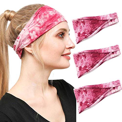 Victray Boho Turban Cross Headband Elastic Knotted Wide Head Wrap Printed Hairband for Women and Girls  Pack of 3