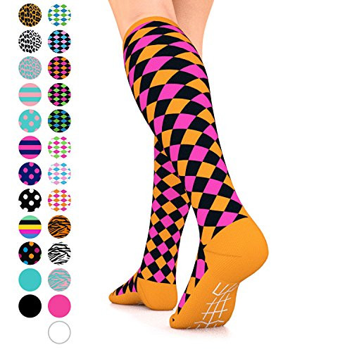 GO2 Compression Socks for Women Men Nurses Runners 15 20 mmHG  medium    Medical Stocking Maternity Travel   Best Performance Recovery Circulation Stamina  HarlBlackPinkOrange M