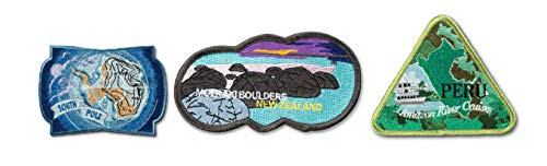 Spartan and The Green Egg Explorer Embroidered Patch  South Pole  Peru  New Zealand Boulders   3 Pack