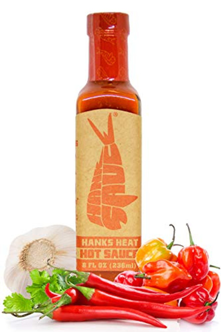 Hank Sauce Hanks Heat Hot Sauce   Versatile Hot Pepper Sauce with Fresh Basil  Garlic   Aged Peppers   Hot Garlic Sauce with Mild Heat   Unique Flavor   Multipurpose Habanero Sauce   8 Ounces