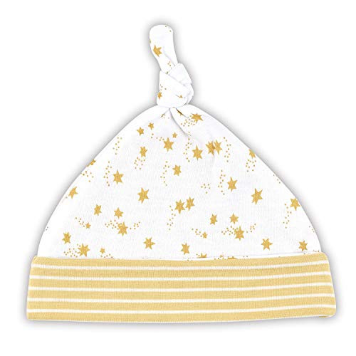Stephan Baby Stripey Knit Collection  Top Knot Hat  Yellow   White Stripes with Stars  Newborn