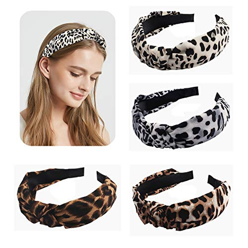 Wecoe 4 Pack Leopard Headband Knotted Headbands Wide Headbands Hair Hoops Hairband Hair Accessories for Women Girls Wecoe 4 Pack Leopard Headband Knotted Headbands Wide Headbands Hair Hoops Hairband Hair Accessories for Women Girls