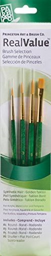 Princeton Art   Brush Real Value Rush Set  Round Size 1  3 and 5  Shader Size 6  Gold Taklon