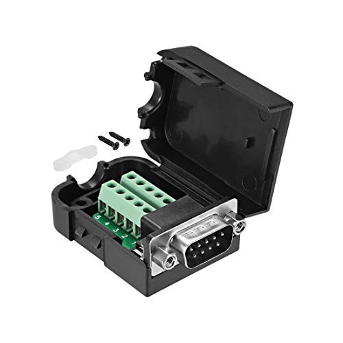 uxcell D sub DB9 Breakout Board Connector with Case 9 Pin 2 Row Male RS232 Serial Port Solderless Terminal Block Adapter with Positioning Nuts