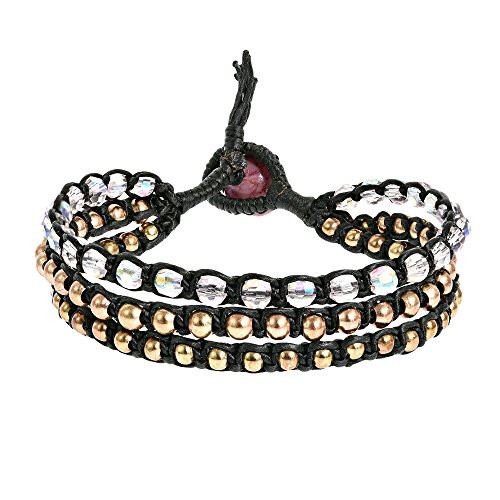 AeraVida Pink Fashion Crystal Fashion Brass Beads Chic Medley Three Strand Bracelet AeraVida Pink Fashion Crystal Fashion Brass Beads Chic Medley Three Strand Bracelet