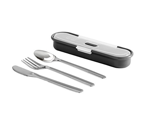 BUILT NY Gourmet Bento 4-Piece Stainless Steel Utensil Set With Nesting Case, Black And Gray