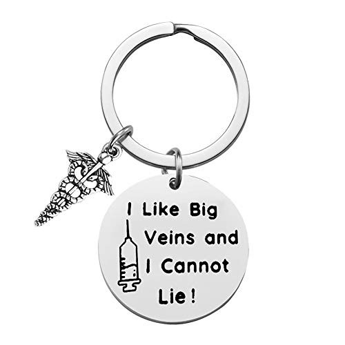 Funny Nurse Keychain Gifts for Women Men Phlebotomist Gifts I Like Big Veins and I Cannot Lie Keychain Phlebotomy Keychain Gift for Phlebotomist Nurse Phlebotomy Technician