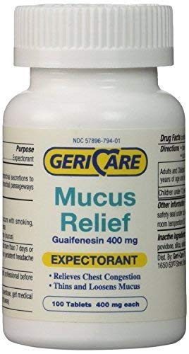 Mucus Relief Tablets by Geri Care   Expectorant For Chest Congestion Relief   Guaifenesin 400mg   100 Count Bottle   2 Pack  Total 200
