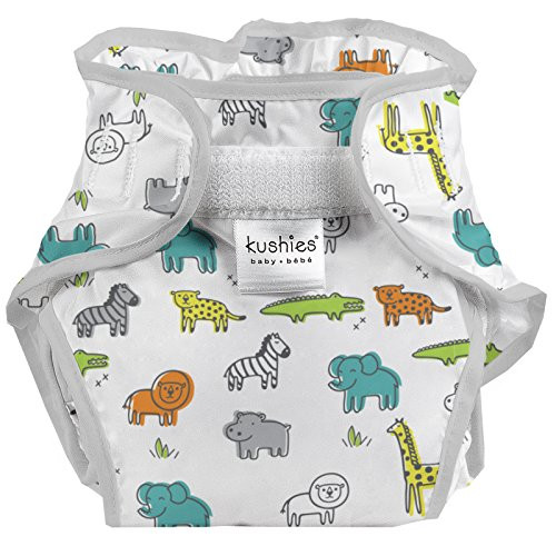 Kushies Baby Infant Waterproof Diaper Wrap  White Safari