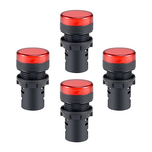 uxcell 4Pcs Red Indicator Light AC DC 24V  22mm Panel Mount  for Electrical Control Panel  HVAC  DIY Projects