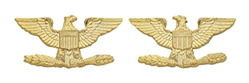 COLONEL EAGLE GOLD UNIFORM COLLAR BRASS PINS INSIGNIA EMBLEM ARMY MILITARY POLICE  SMALL 1  x 1 2   Sold as PAIR  2 Included