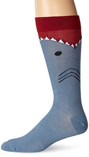 K  Bell Men s Leg Eating Animal Novelty Crew Socks  White Shark  Slate Blue   Shoe Size  6 12