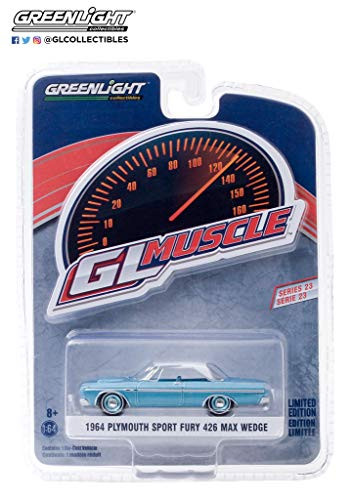 Greenlight 13270 A GL Muscle Series 23 1964 Plymouth Sport Fury 426 Max Wedge Turquoise with White Top 1 64 Scale