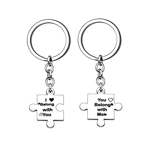 CAROMAY 2PC Lover Key Chain Rings Set Puzzle Keyring Women Men Valentines Day Birthday Gift Couple Keychain Husband Wife