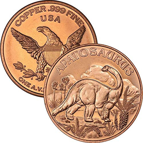 Jig Pro Shop Dinosaur   Ice Age Series 1 oz  999 Pure Copper Round Challenge Coin  Apatosaurus