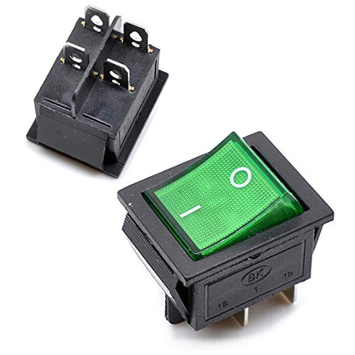 Willwin 10pcs KCD4 DPST 4Pin On Off Green Light Panel Rocker Switch 16A 250V 20A 125V