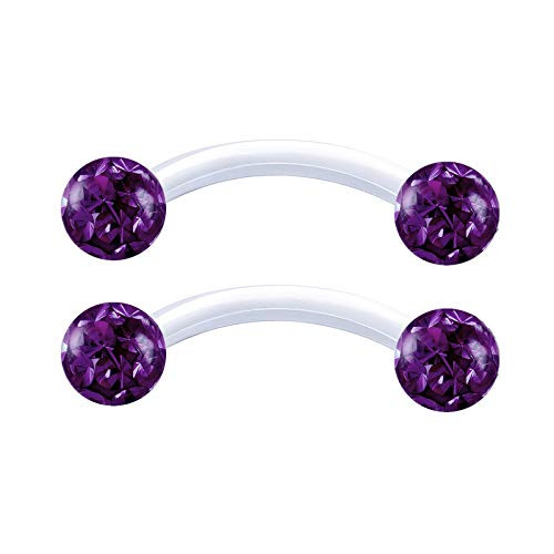 2Pcs Flexible Clear 16g 5 16 8mm Barbell Curved Piercing Jewelry Eyebrow Rook Cartilage Helix 3mm Purple Ferido Crystal M9101