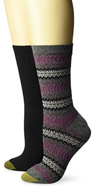 Gold Toe Women s Fairisle Ribbed Boot Crew Socks  2 Pairs  charcoal black  Shoe Size  6 9