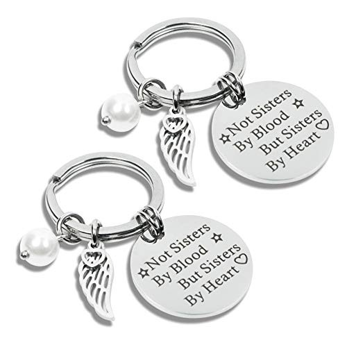 Elechobby Friends Keychain 2pcs Not Sisters by Blood But Sisters by Heart Key Chain Friendship Gift  sister by heart wing   Medium