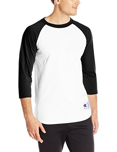 Champion Men s Raglan Baseball T Shirt  White Black  Large
