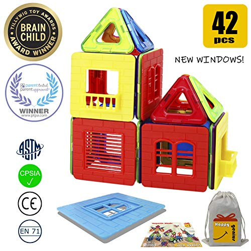 HAPPY GENIUS Magnetic Blocks Beyond Magnetic Tiles Learning Set Combines Magnetic Building Blocks & Educational Items for Kids Preschoolers Teens Great 3D Stem Toy - 42 PCS & Premium Storage Bag HAPPY GENIUS Magnetic Blocks Beyond Magnetic Tiles Learning Set Combines Magnetic Building Blocks & Educational Items for Kids Preschoolers Teens Great 3D Stem Toy - 42 PCS & Premium Storage Bag