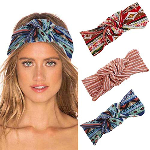 Jakawin Boho Knot Headbands Turban Hair Bands Sport Yoga Head Wrap No Slip Hair Hoops for Women and Girls  Pack of 3
