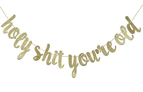Holy Shit You re Old Glitter Banner  Funny 21st 30th 40th 50th 60th 80th 90th Birthday Decorations Pre Strung Sign  Gold Glitter