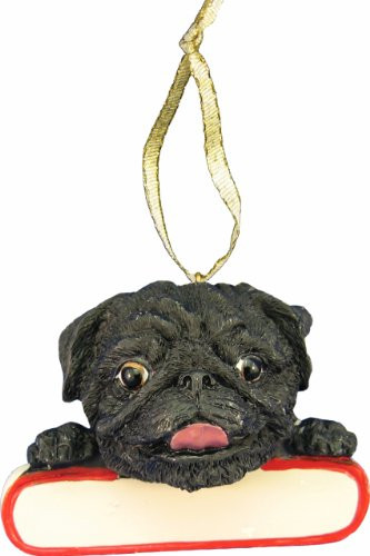 Pug Ornament Black  Santa s Pals  With Personalized Name Plate A Great Gift For Pug Lovers