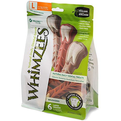 Whimzees Natural Grain Free Daily Dental Long Lasting Dog Treats  Brushzees  Large  Bag of 6