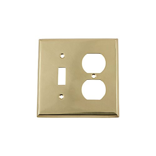 Nostalgic Warehouse 719923 New York Switch Plate with Toggle and Outlet  Polished Brass