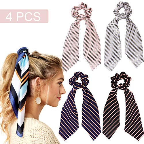 4Pcs Hair Scarf Scrunchies Satin Silk Elastic Hair Bands Ponytail Holder Scrunchy Ties Vintage Accessories for Women Girls