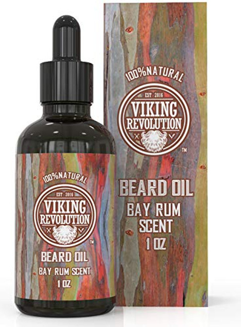 Beard Oil Conditioner All Natural Bay Rum Scent Organic Argan   Jojoba Oils   Promotes Beard Growth   Softens   Strengthens Beards and Mustaches for Men 1 Pack