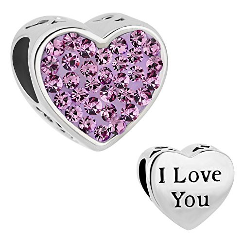 CharmSStory Mom Mother Charm Heart I Love You Synthetic Crystal Beads for Bracelets  Love Purple