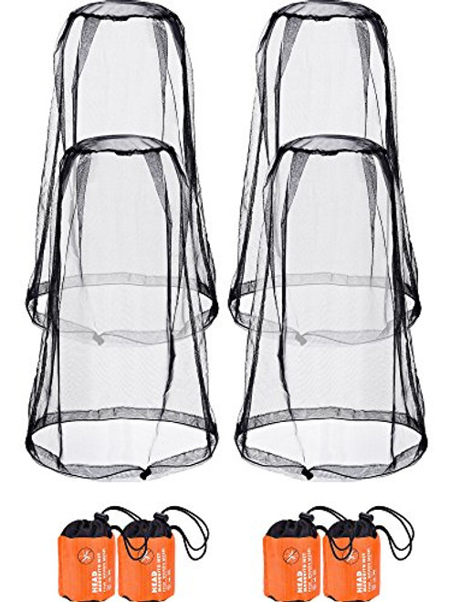 4 Pack Mosquito Head Net Face Mesh Net Head Protecting Net for Outdoor Hiking Camping Climbing Walking Mosquito Fly Insects Bugs Preventing  Regular Size  Black