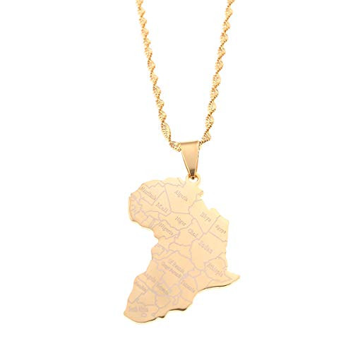 Stainless Steel Map of Africa Country Pendant Necklace Men Women Hip Hop African Jewelry Gold Color Stainless Steel Map of Africa Country Pendant Necklace Men Women Hip Hop African Jewelry Gold Color