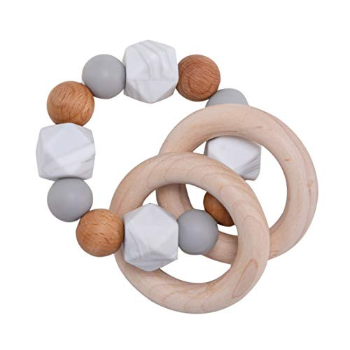 Wooden Teether Baby Teether Nursing Bracelet Silicone Teething Beads Wooden Teething Ring Infant Baby Bracelet Teething Toys Marble